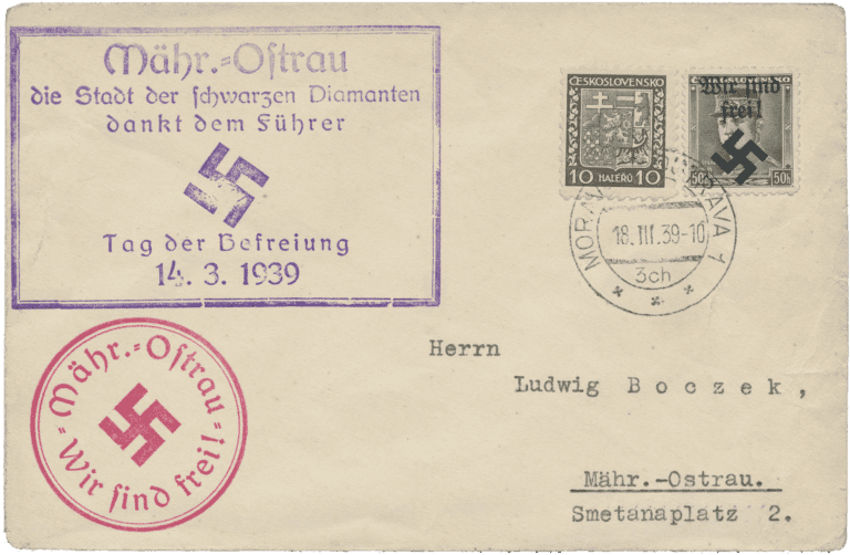 Moravská Ostrava - Dopis se 7 a původní nepřetištěnou známkou (18. březen 1939).