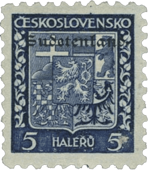 Konstantinovy Lázně overprint of czechoslovakian stamp | german occupation | 1938 | sudetenland crisis | Konstantinsbad Michel 1