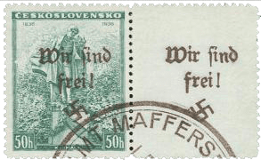Vratislavice přetisk známky - sudety - sudetenland - Maffersdorf - Michel 111LW