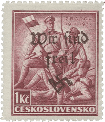 Vratislavice přetisk známky - sudety - sudetenland - Maffersdorf - 20. výročí bitvy u Zborova - Michel 117