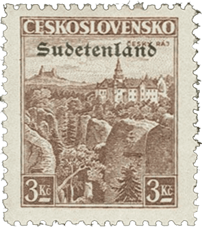 Konstantinovy Lázně overprint of czechoslovakian stamp | german occupation | 1938 | sudetenland crisis | Konstantinsbad Michel 17