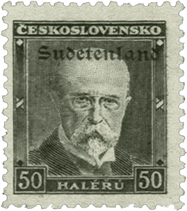 Konstantinovy Lázně overprint of czechoslovakian stamp | german occupation | 1938 | sudetenland crisis | Konstantinsbad Michel 24 Masaryk